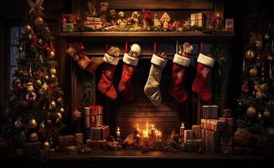 Fototapeta na wymiar A Christmas stocking filled with gifts