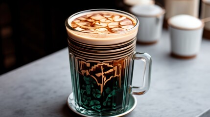 Black latte on top of a table.UHD wallpaper