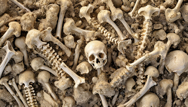Human skulls and bones found in tombs