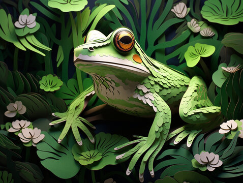 Cut Paper Art of a Frog