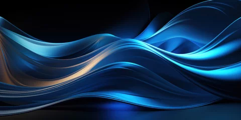 Fotobehang Fractale golven Abstract metallic shiny blue lines on black background