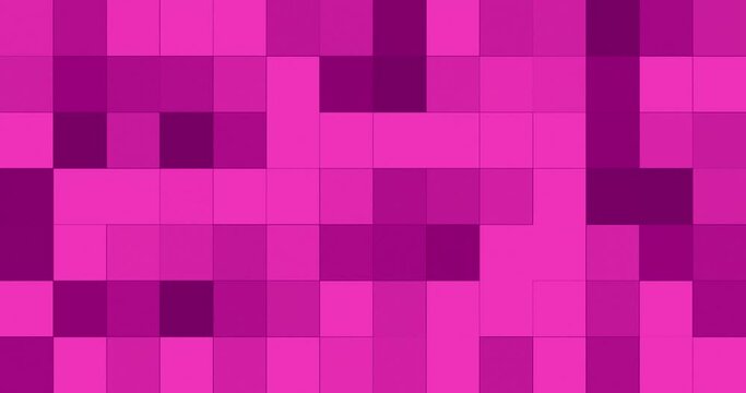 Square shapes placed together forming a grid flashing and changing color creating an effect of moving and morphing pixels. Pink color Square grid moving and blinking slowly changing color.
