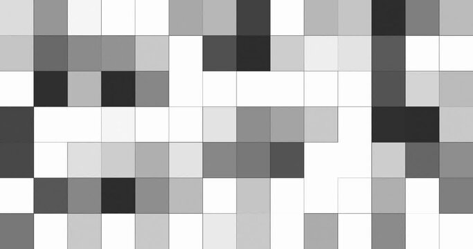 Square shapes placed together forming a grid flashing and changing color creating an effect of moving and morphing pixels. Square grid moving and blinking slowly changing color.