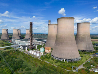 Liverpool, Merseyside, UK, September 13, 2023; aerial view of the abandoned disused former Fiddler’s Ferry coal fired Power Station and cooling towers near Liverpool, England, UK.