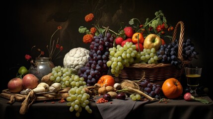 Obraz na płótnie Canvas Vegetables and fruits on the table Dutch style still life