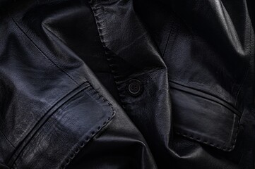 leather jacket closeup view on pocket and button