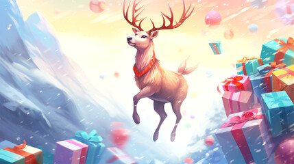 reindeer delivering gifts