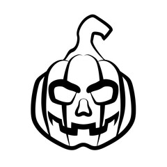 Scary Halloween Pumpkin Illustration Black Outline. Vector isolated on white background. 