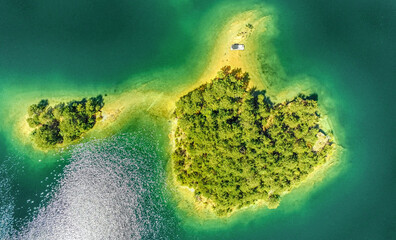 Aerial of South Carolina Lake Jocassee Gorges Upstate Mountains