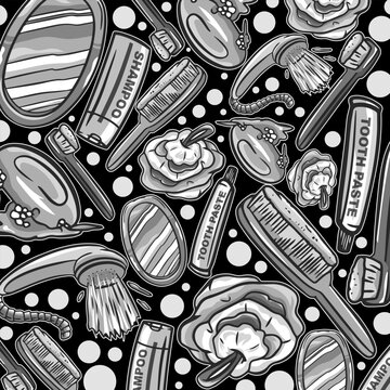 Pattern illustration with tools, tags, words, style, spray paint, emoji, fresh and monochrome