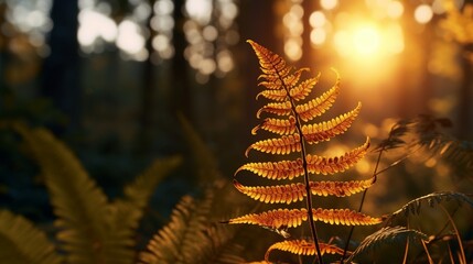 A Celestial Cinnamon Fern basking in the soft glow of the setting sun, casting long, graceful...