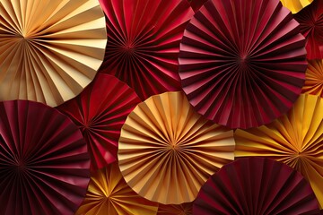 Red and gold fan pattern background. Festival or wedding traditional asian decoration. Lunar New Year chinese banner template with copy space