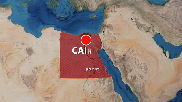 Designation of the borders of Egypt on the map and the mark of the location of the city of Cairo
