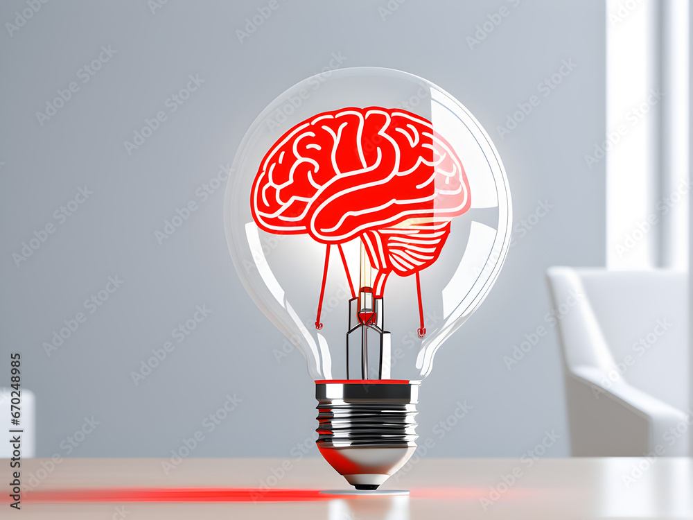 Wall mural smart lighting concept, idea, lamp with a glowing brain inside