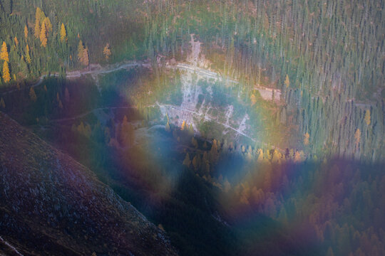 Picture of an amazing 360-degree fogbow taken from a mountain peak near Davos, Switzerland