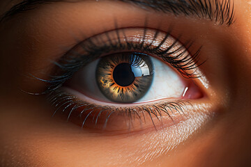 Macro photography, close-up shot of a woman's eye