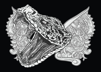 Aggressive demon beast head in monochromatic style vector illustration	