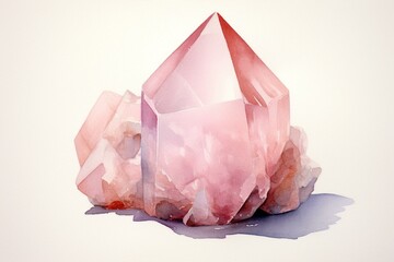 A watercolor painting of a rose quartz crystal. Generative AI