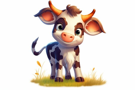 A charming baby cow illustrated in a child-friendly cartoon style. Generative AI