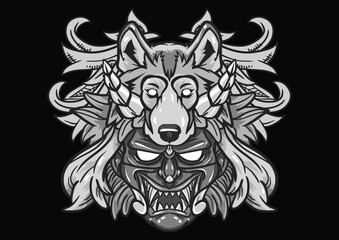 Aggressive demon beast head in monochromatic style vector illustration	