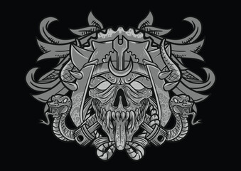 Aggressive demon beast head in monochromatic style vector illustration	