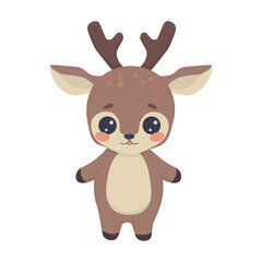 Cute little deer isolated on white background. Flat vector illustration.