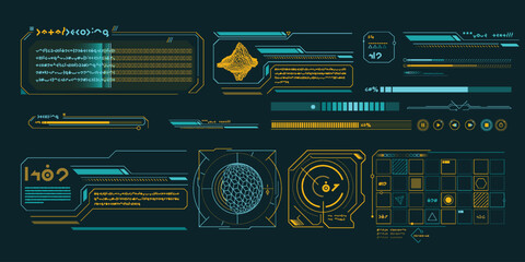 Vector data elements for sci-fi interface infographics.