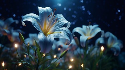 Fototapeta na wymiar An ethereal Starry Night Lily, its petals shimmering in the moonlight, high detailed.