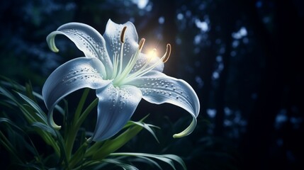 An ethereal Starry Night Lily, its petals shimmering in the moonlight, high detailed.