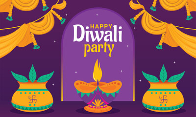 elegant flat vector concept of Diwali festival greetings