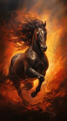 Obraz na płótnie Canvas Horse running in flames oil painting, suitable for wall decorations. Generative ai