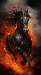 Horse running in flames oil painting, suitable for wall decorations. Generative ai