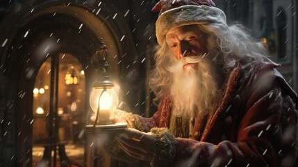 Santa clause in the winter christmas night. Generative ai - obrazy, fototapety, plakaty