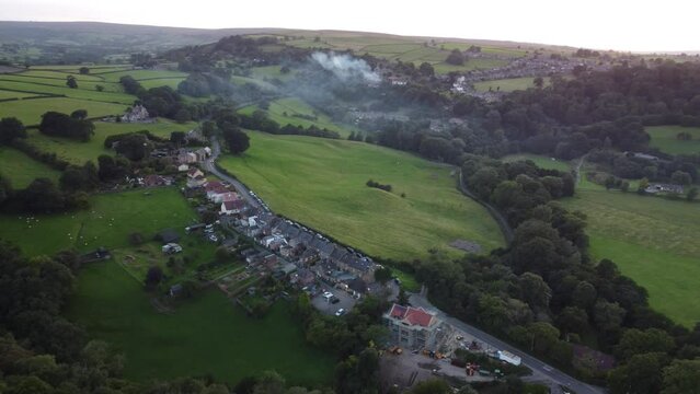 Glaisdale, United Kingdom - August 30th, 2023: Drone swiping over the countryside village of Glaisdale in the Northeast of the United Kingdom. 