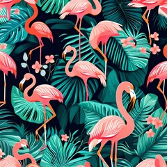 Naklejka premium seamless pattern with pink flamingos