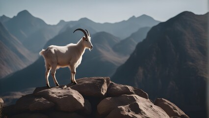 mountain goat on a rock - obrazy, fototapety, plakaty