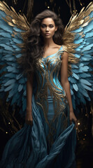 a beautiful fairy with blue wings. Fantasy, mystic, fashion.