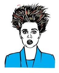 shocked woman's hair stands straight up © Richard Miller