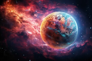 Venus planet amidst colorful nebula. Generative AI