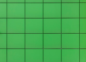 texture of the facade of the building with large square tiles of green color close-up