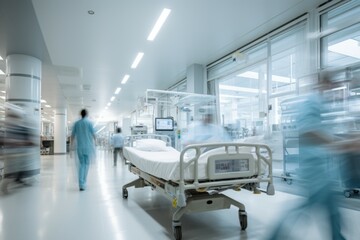Motion blur in a hospital. Background with selective focus and copy space - obrazy, fototapety, plakaty