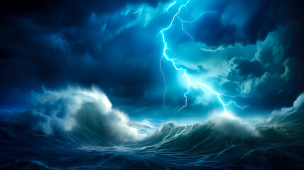 heavy lightning storm over the sea