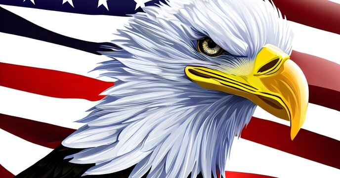 american bald eagle with flag