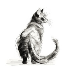 Black and White Cat Profile Graphic Isolated on White Background