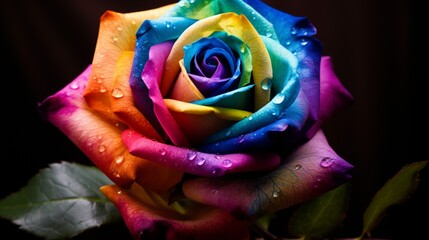 An ultra HD 8K image of a Royal Rainbow Rose, its colors so vivid that they seem to pop out of the screen.