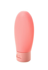 Bottle of travel cosmetic product isolated on white background