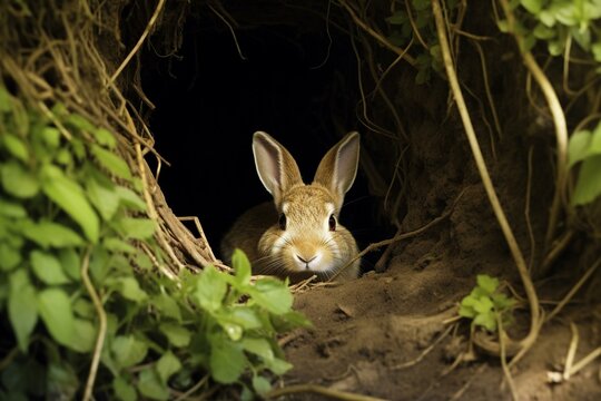 rabbit hiding underground. Generative AI