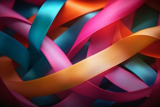 Ribbons on background, cancer awareness, cancer survivor day, autism awareness day. Generative AI