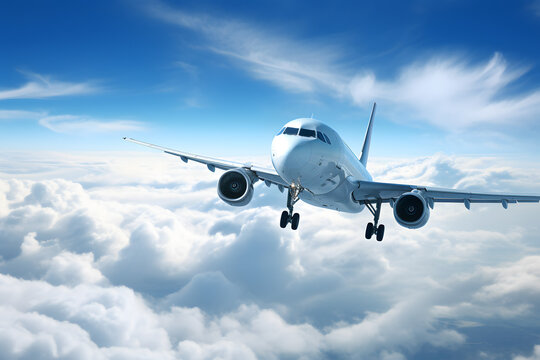Flugbegleiterin die Passagieren an Bord eines Flugzeugs Anweisungen gibt.