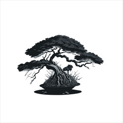 vector image of a black bonsai plant